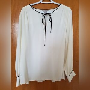 H&M XL Cream Long sleeve blouse with black bow at neck and cuffs